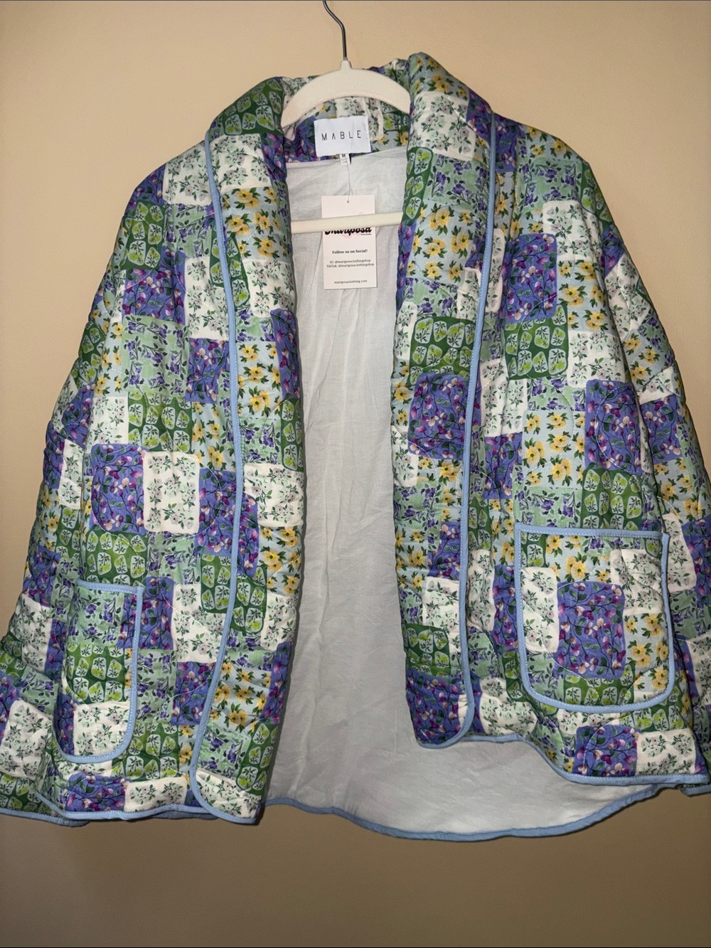 Mariposa Quilted Floral Patchwork Jacket in Green & Purple